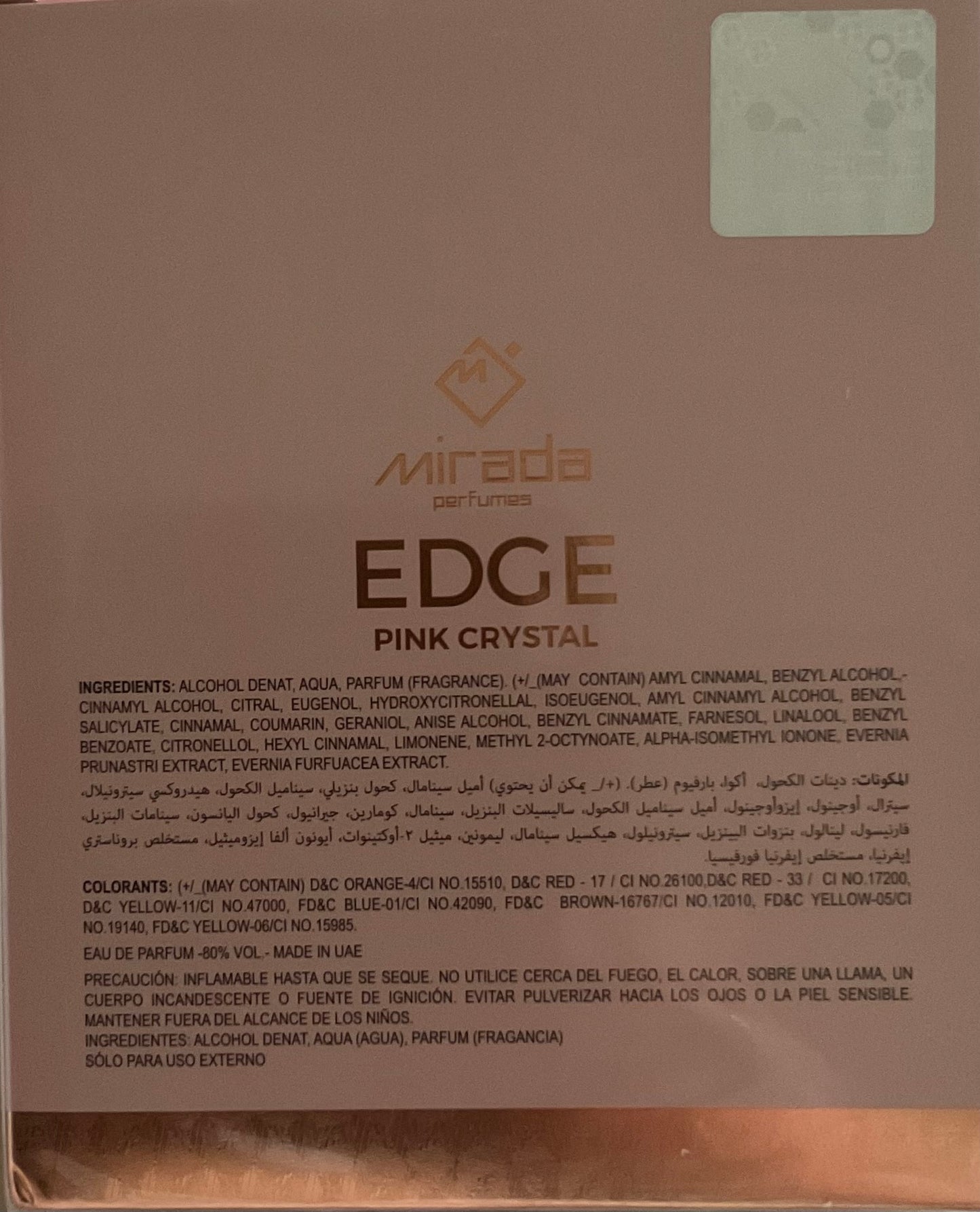 Pink Crystal Edge Mirada Eau de Parfum 3.4oz Made in UAE