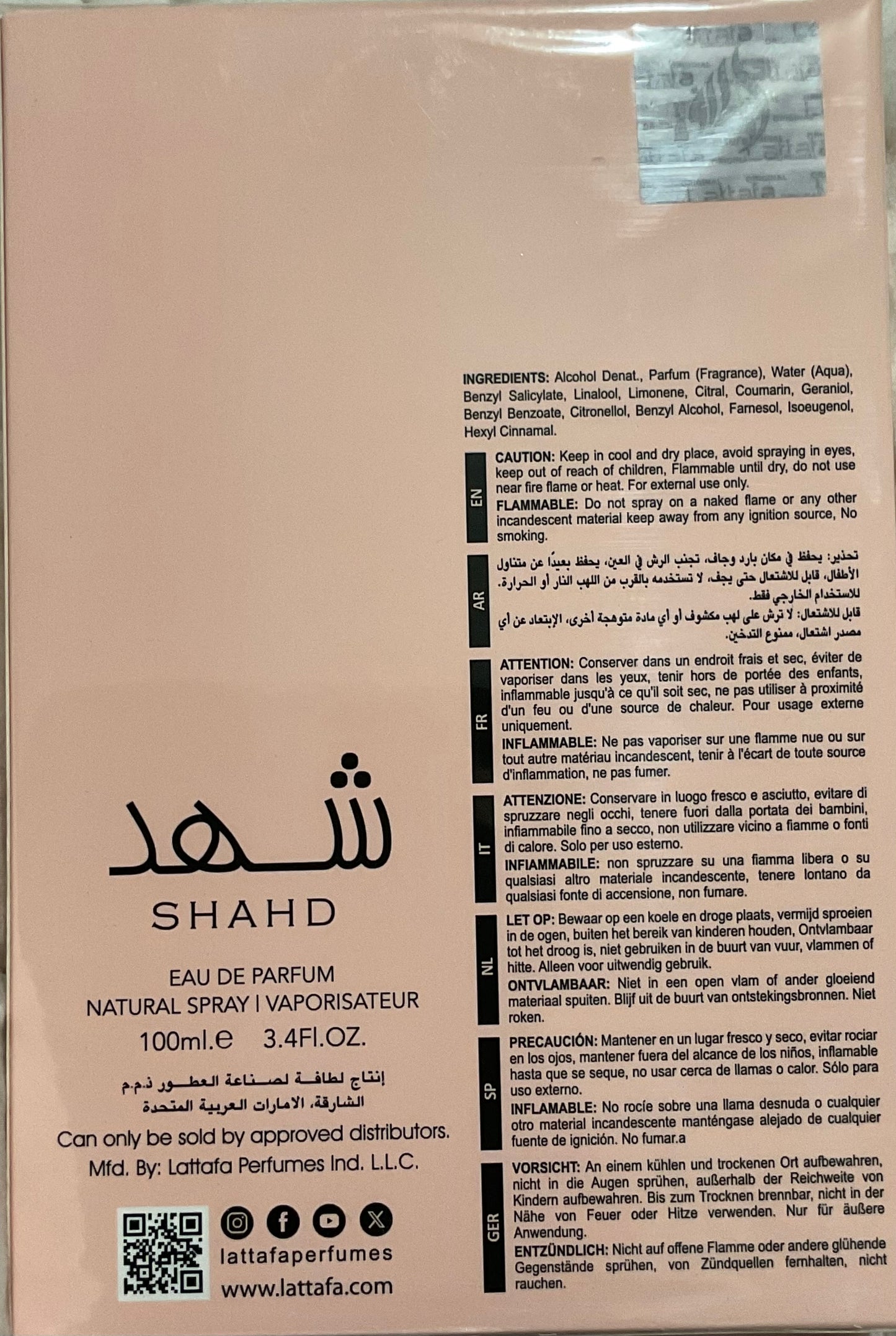 Shahd Lattafa Eau de Parfum 3.4oz Made in UAE