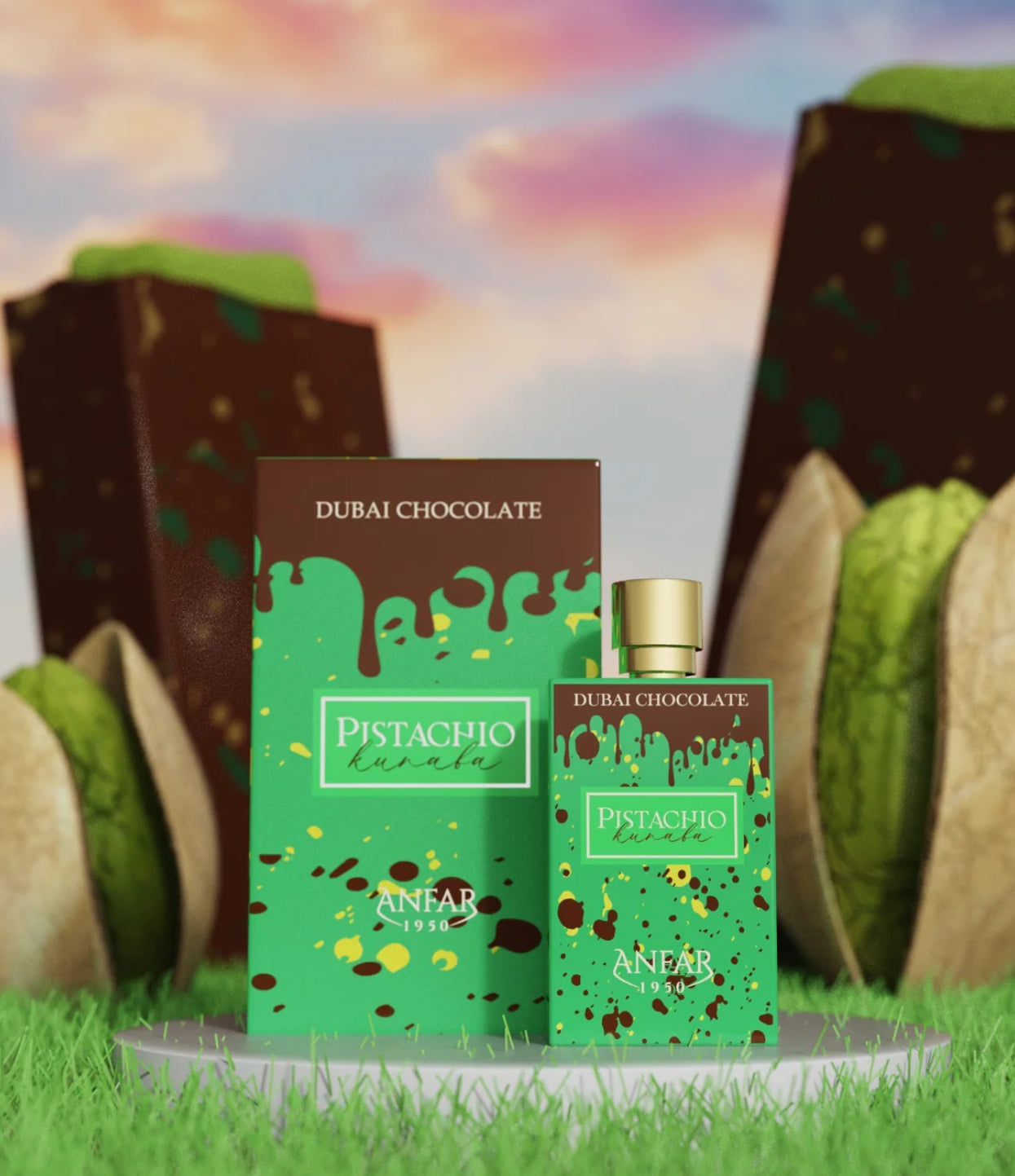 Pistachio Kunaba Dubai Chocolate Anfar Extrait de Parfum 2.7oz Made in UAE