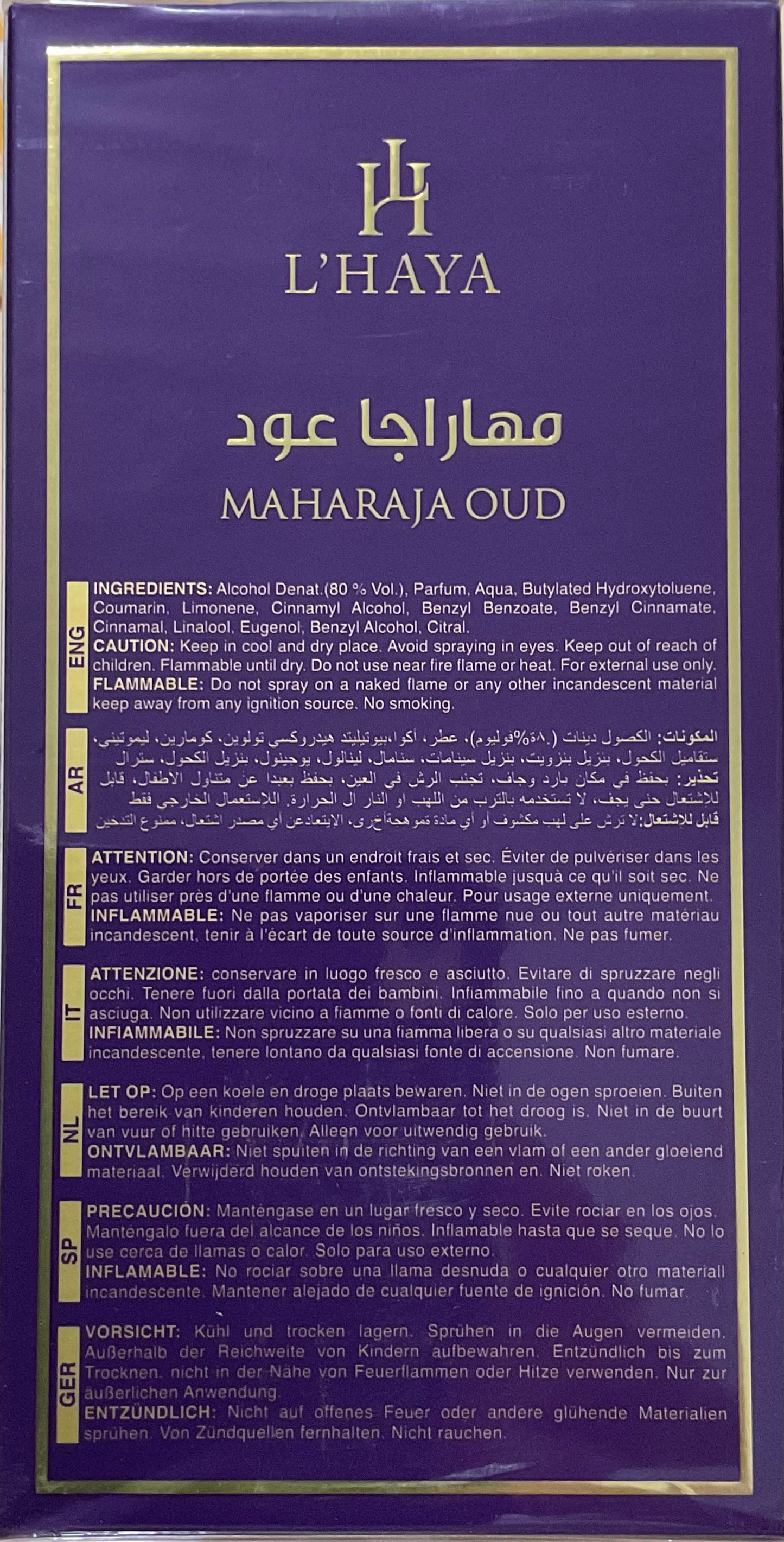 Maharaja Oud L’Haya Extrait de Parfum 3.4oz Made in UAE