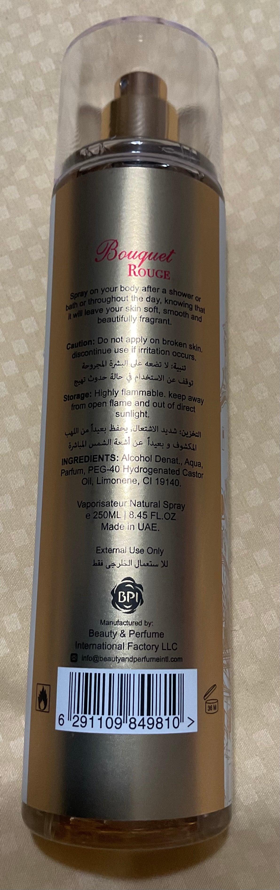 Bouquet Rouge Camara Fragance Mist 8.45oz Made in UAE