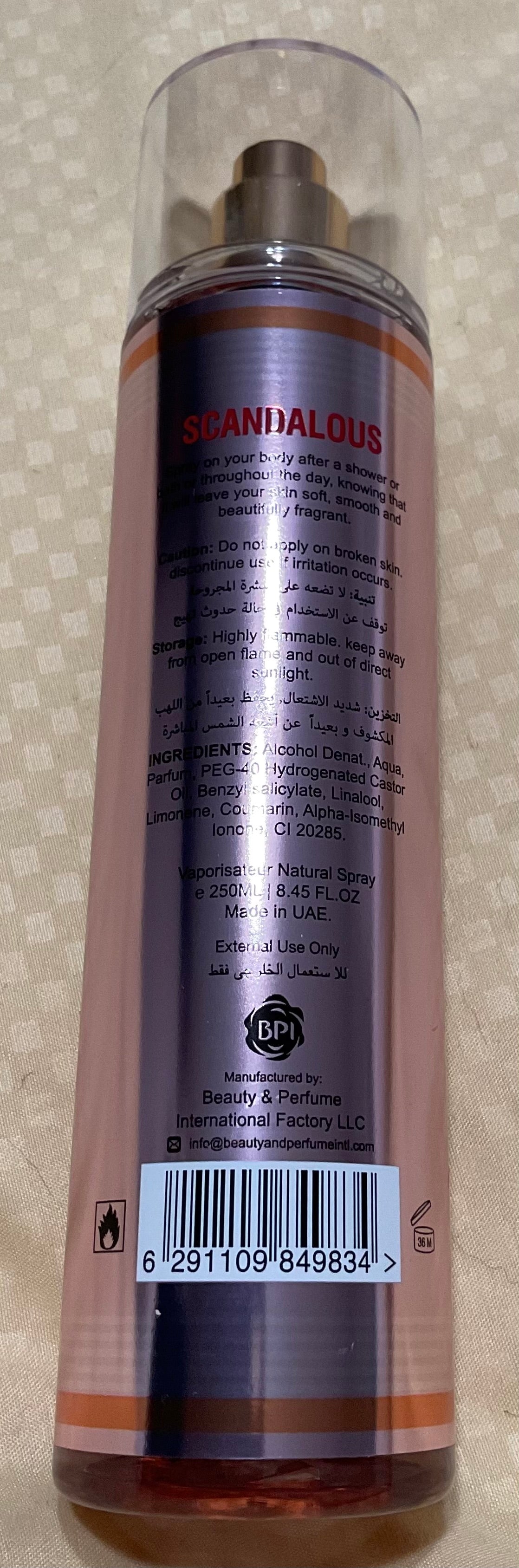 Scandalous Pour Femme Camara Fragance Mist 8.45oz Made in UAE