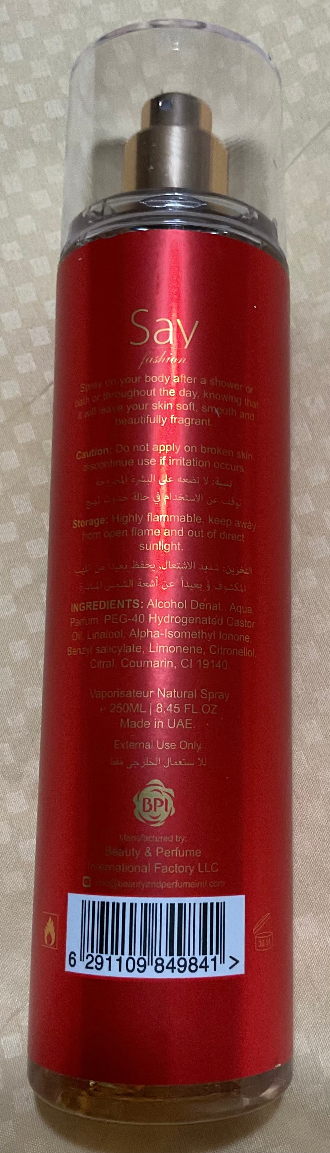 Way Fashion Camara Fragance Mist 8.45oz Made in UAE