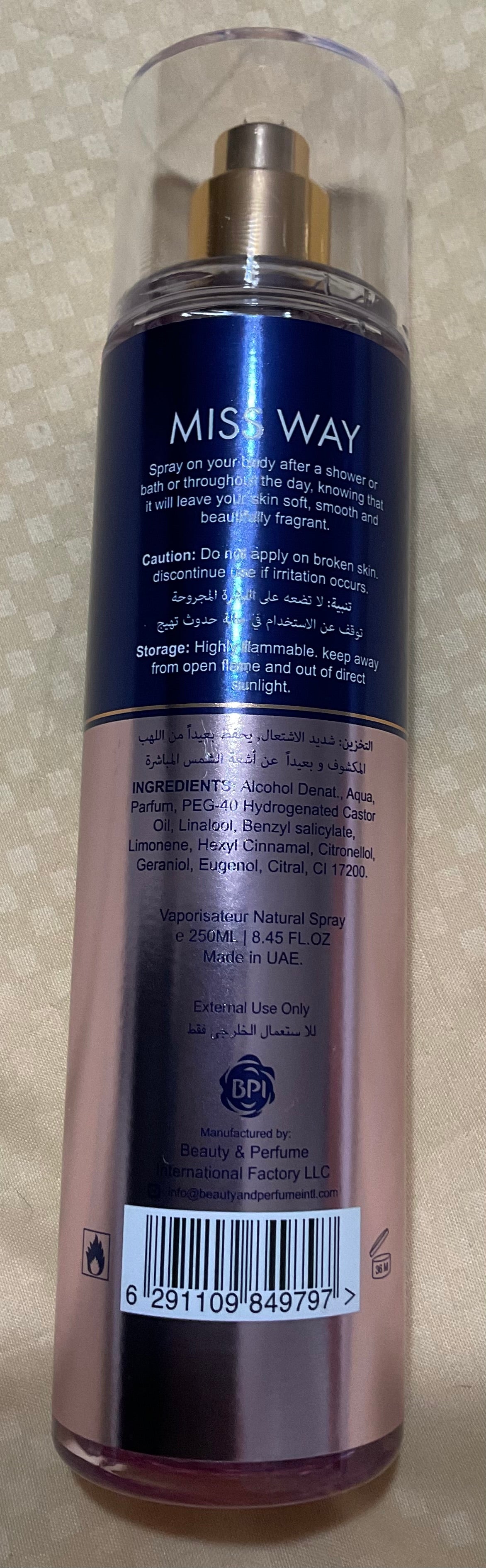 Miss Way Camara Fragance Mist 8.45oz Made in UAE