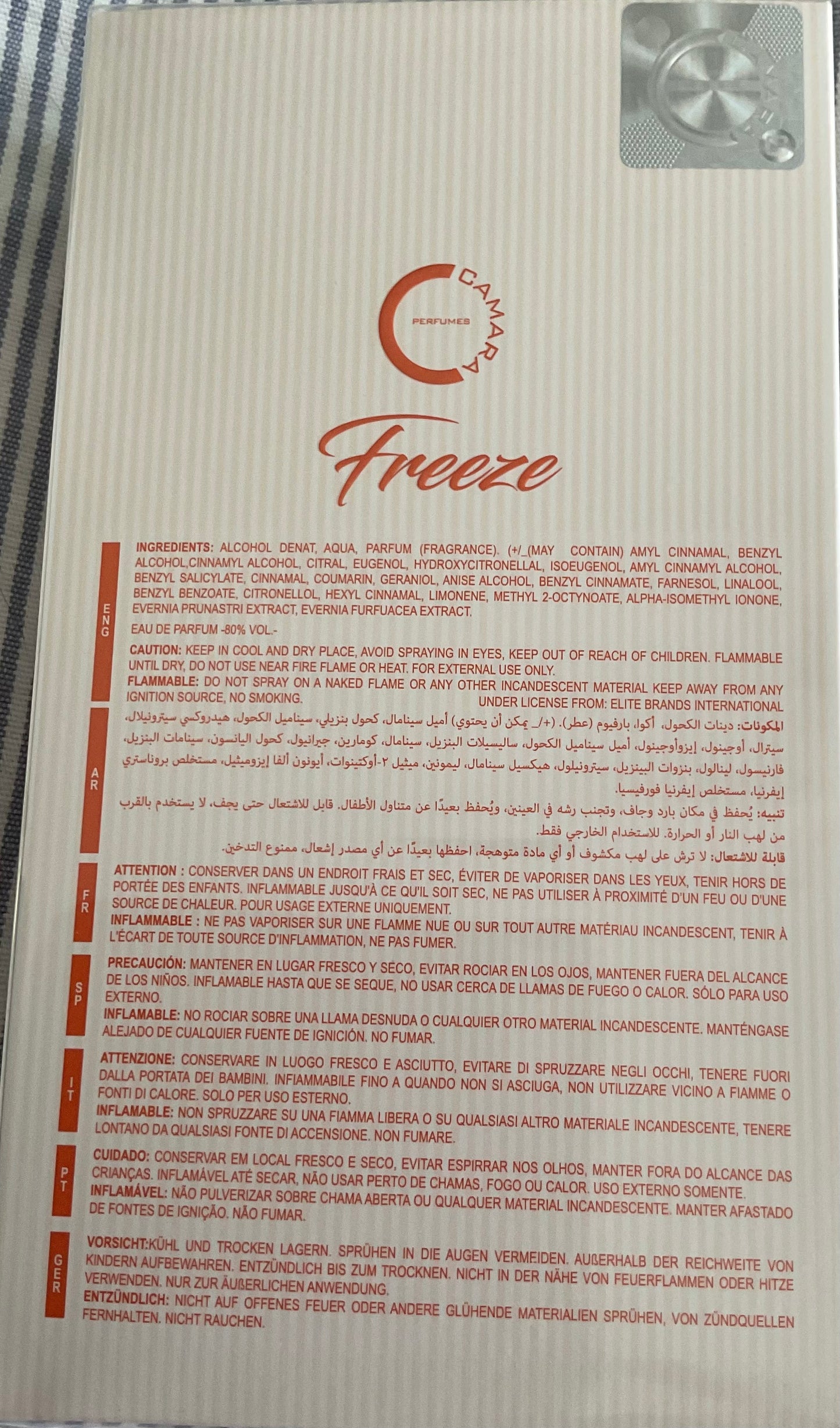 Freeze Mandarin Dream Camara Eau de Parfum 3.4oz made in UAE