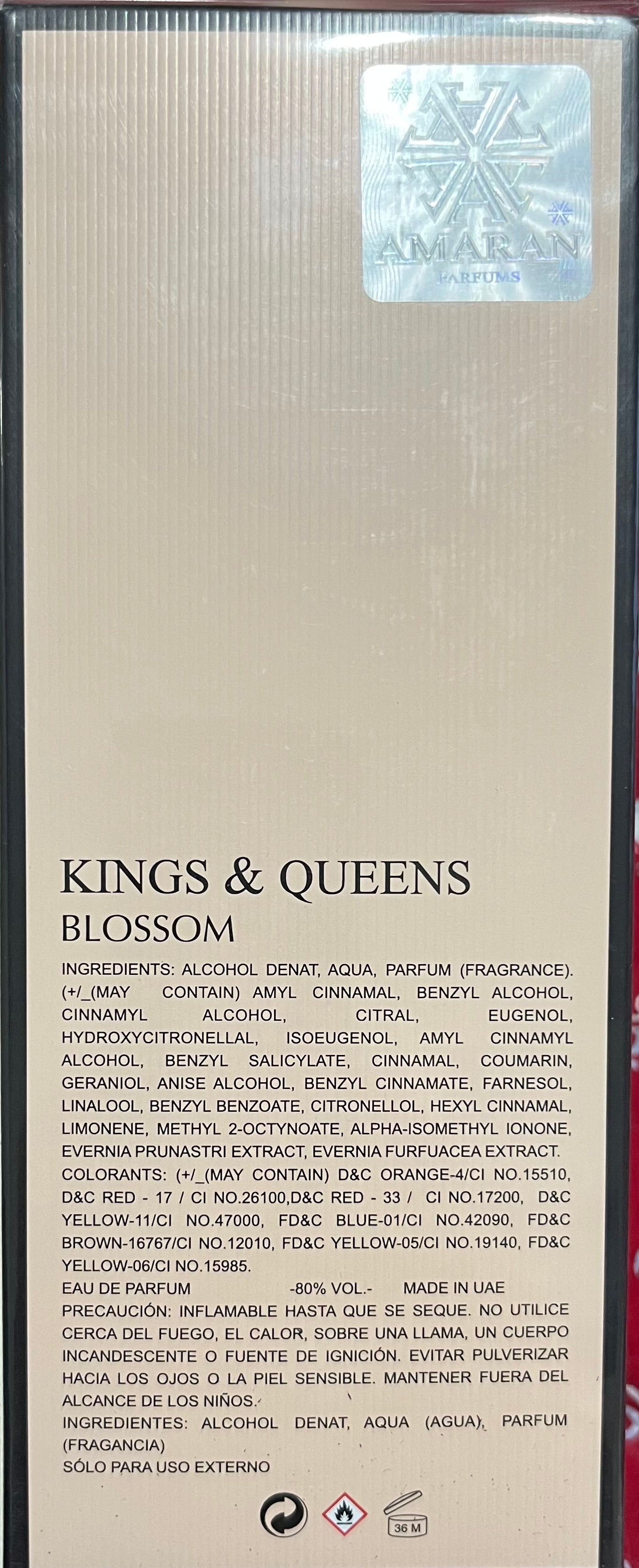 Kings & Queens Blossom Amaran Parfums EAU de Parfum 3.4 oz Made in UAE