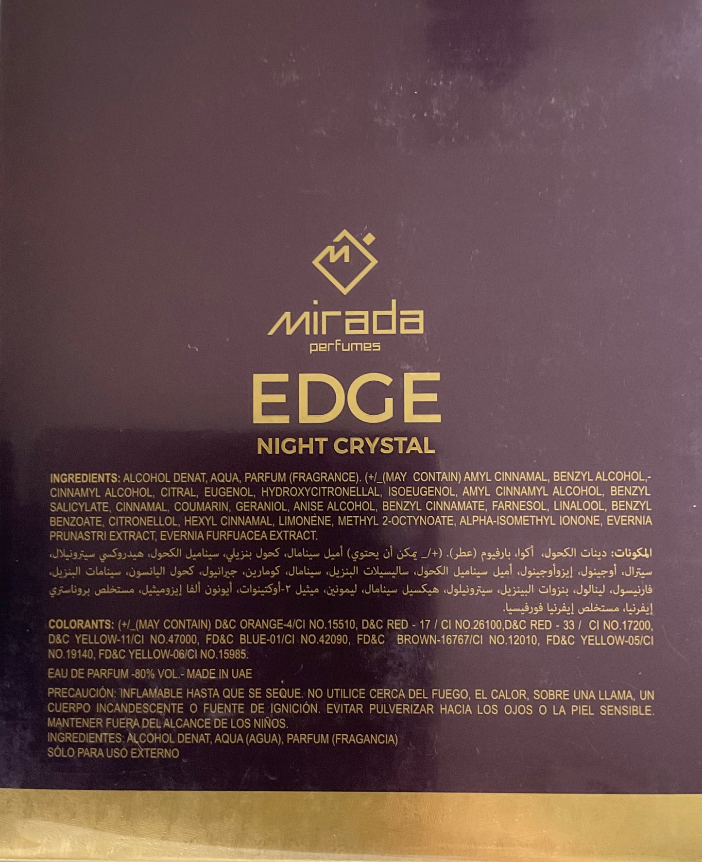 Night Crystal Edge Mirada Eau de Parfum 3.4oz Made in UAE