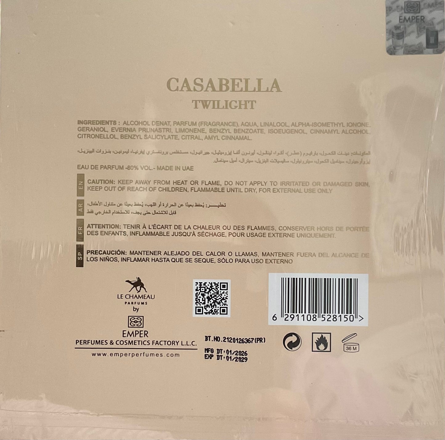Casabella Twilight Le Chameau Eau de Parfum 3.4oz Made in UAE