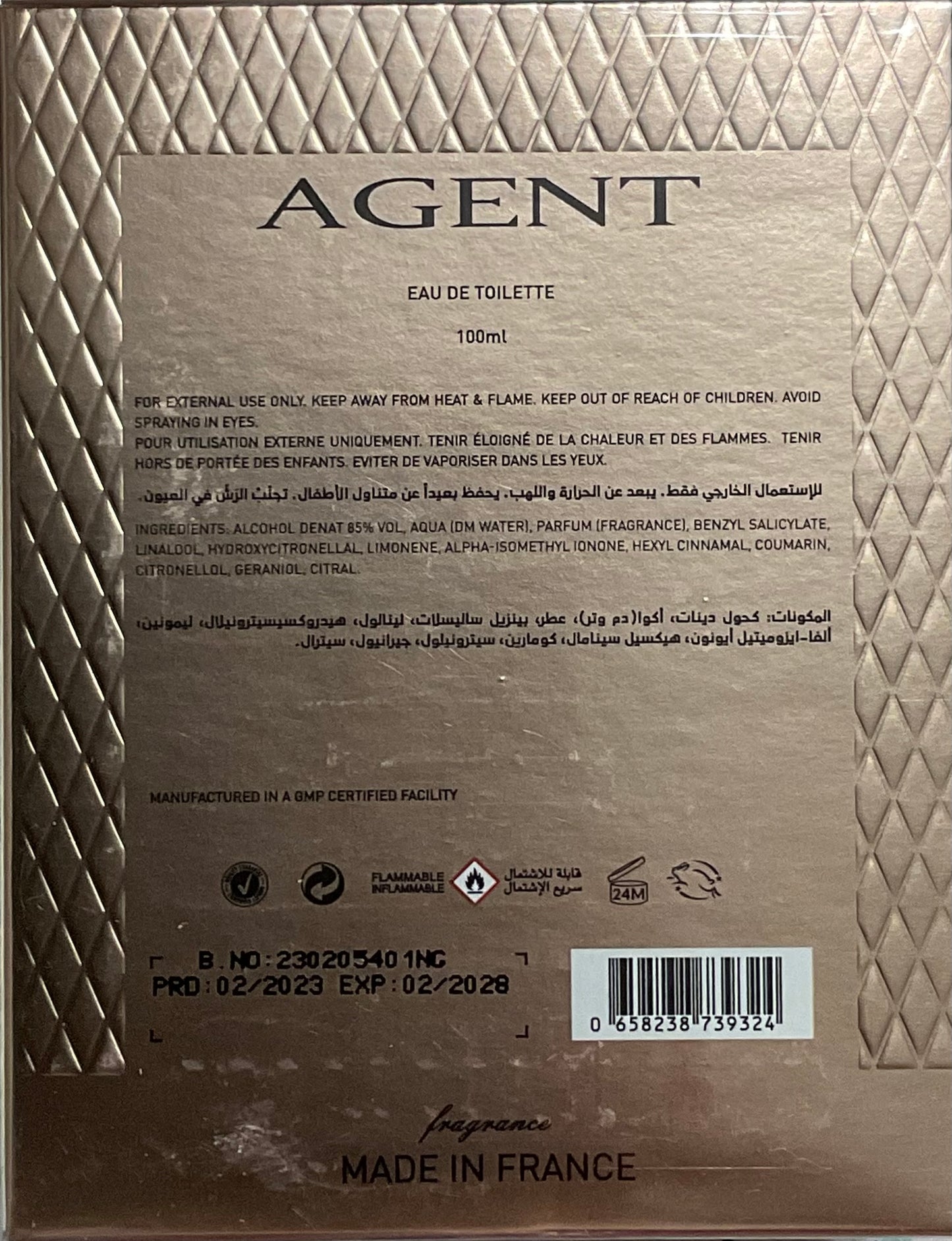Agent Swiss Collection Eau de Parfum 3.4oz Made in UAE