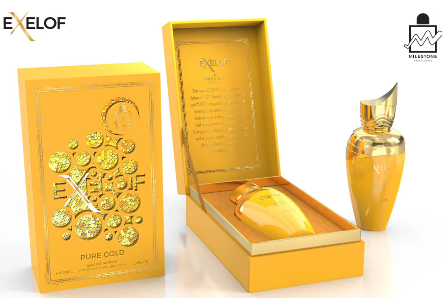 Pure Gold Exelof Milestone Eau de Parfum 2.8oz Made in UAE