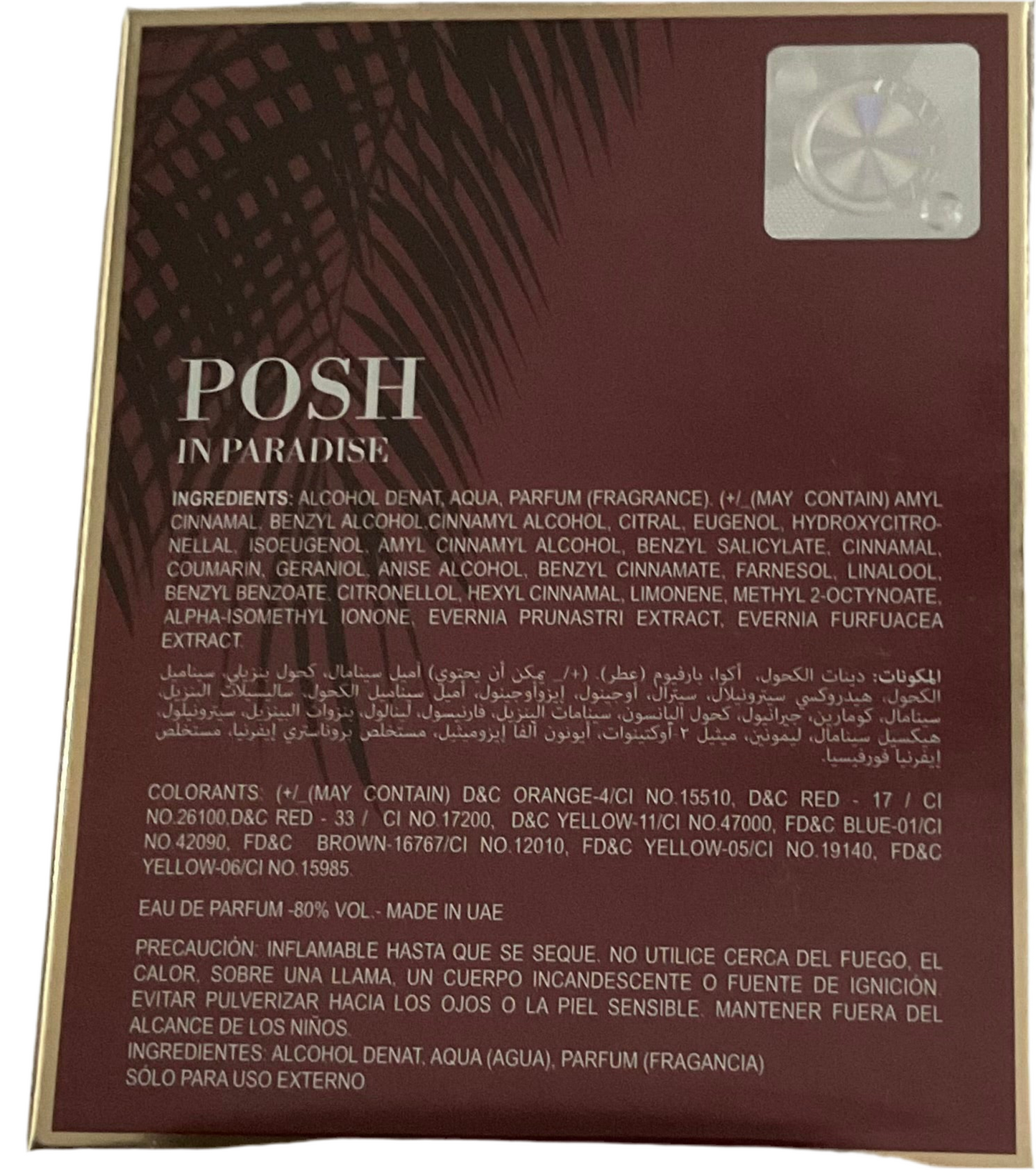 Posh in Paradise Camara Eau de Parfum 3.4oz Made in UAE