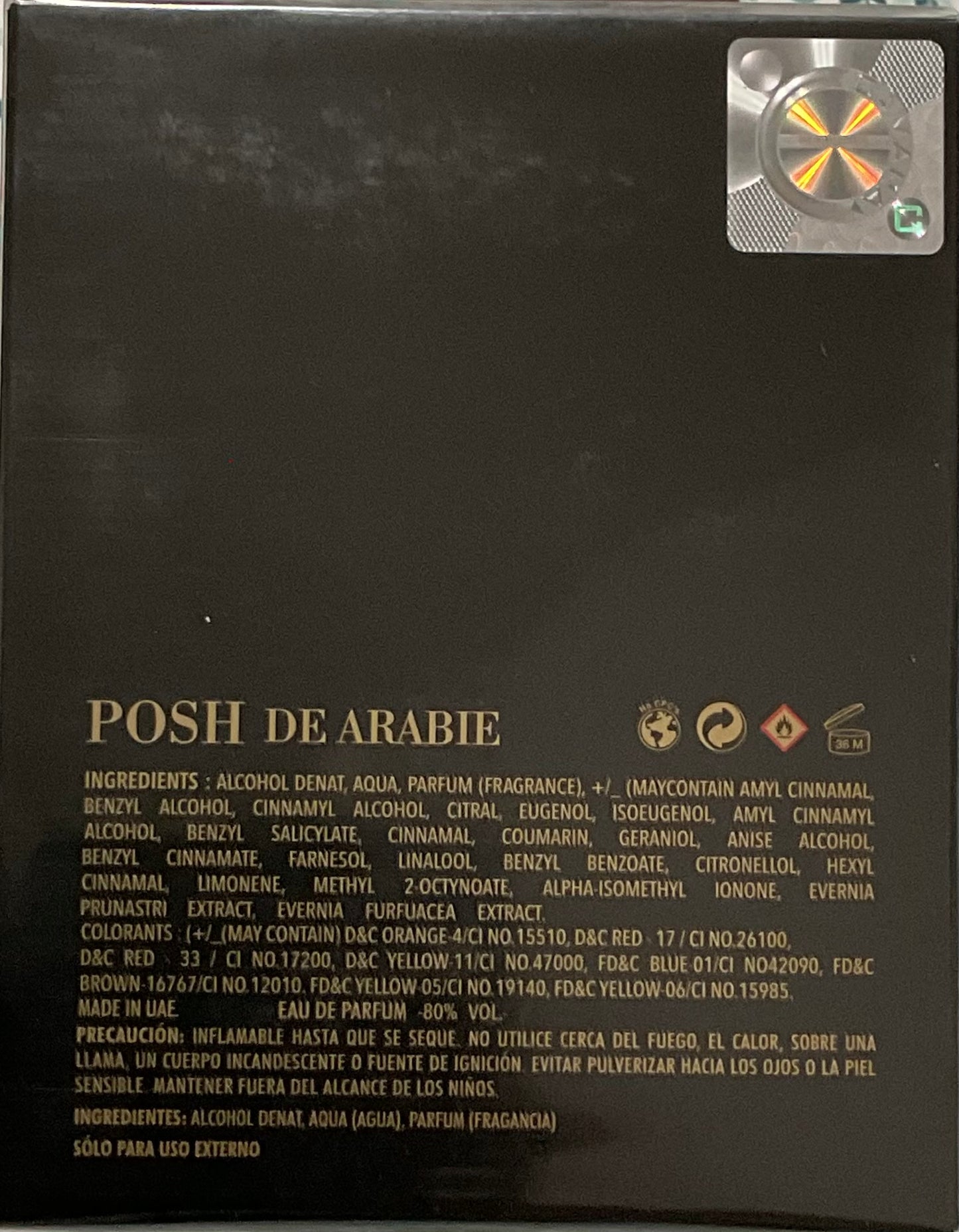 Posh de Arabie Camara Eau de Parfum 3.4oz Made in UAE