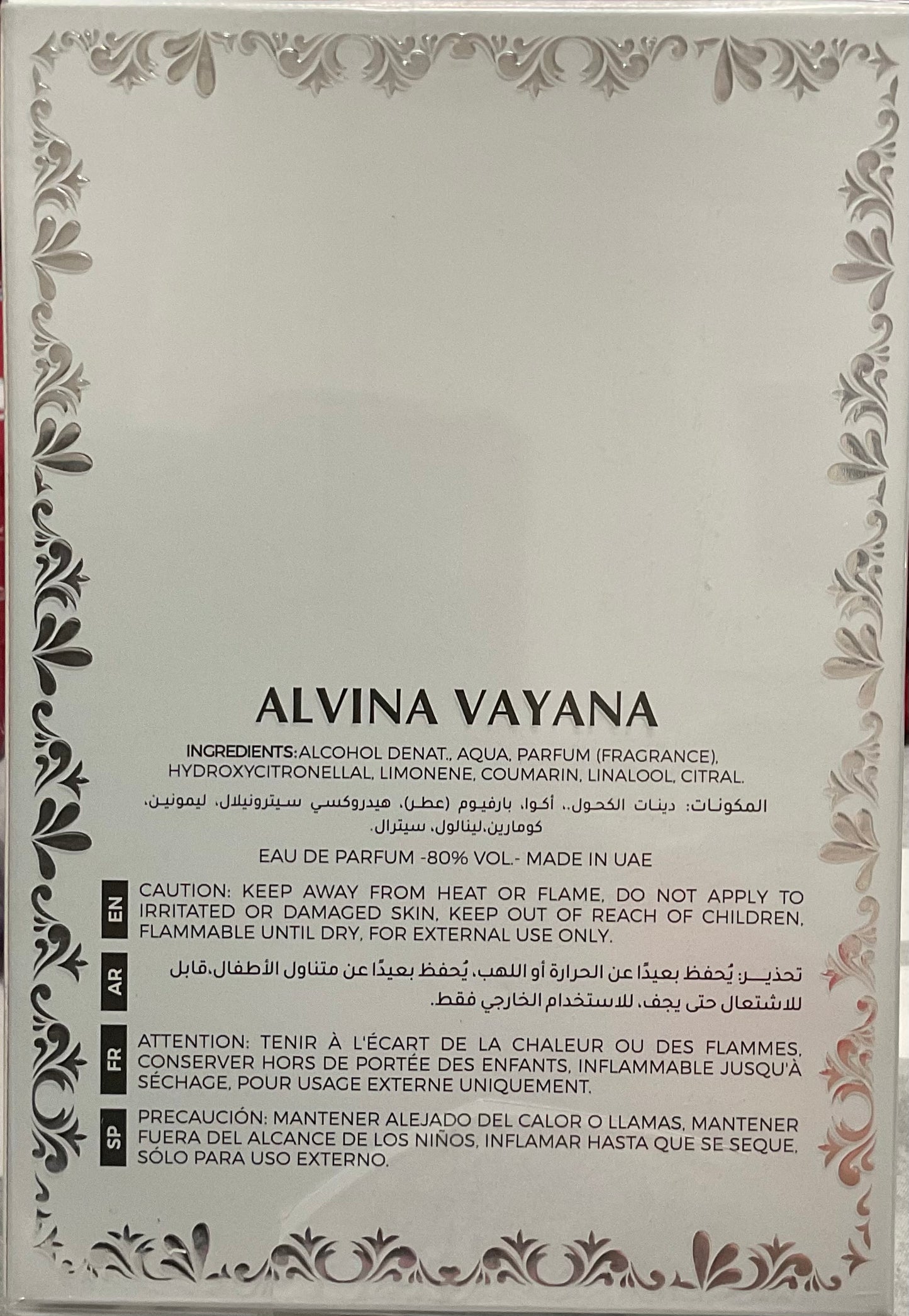 Alvina Vayana Milestone Eau de Parfum 3.4oz Made in UAE