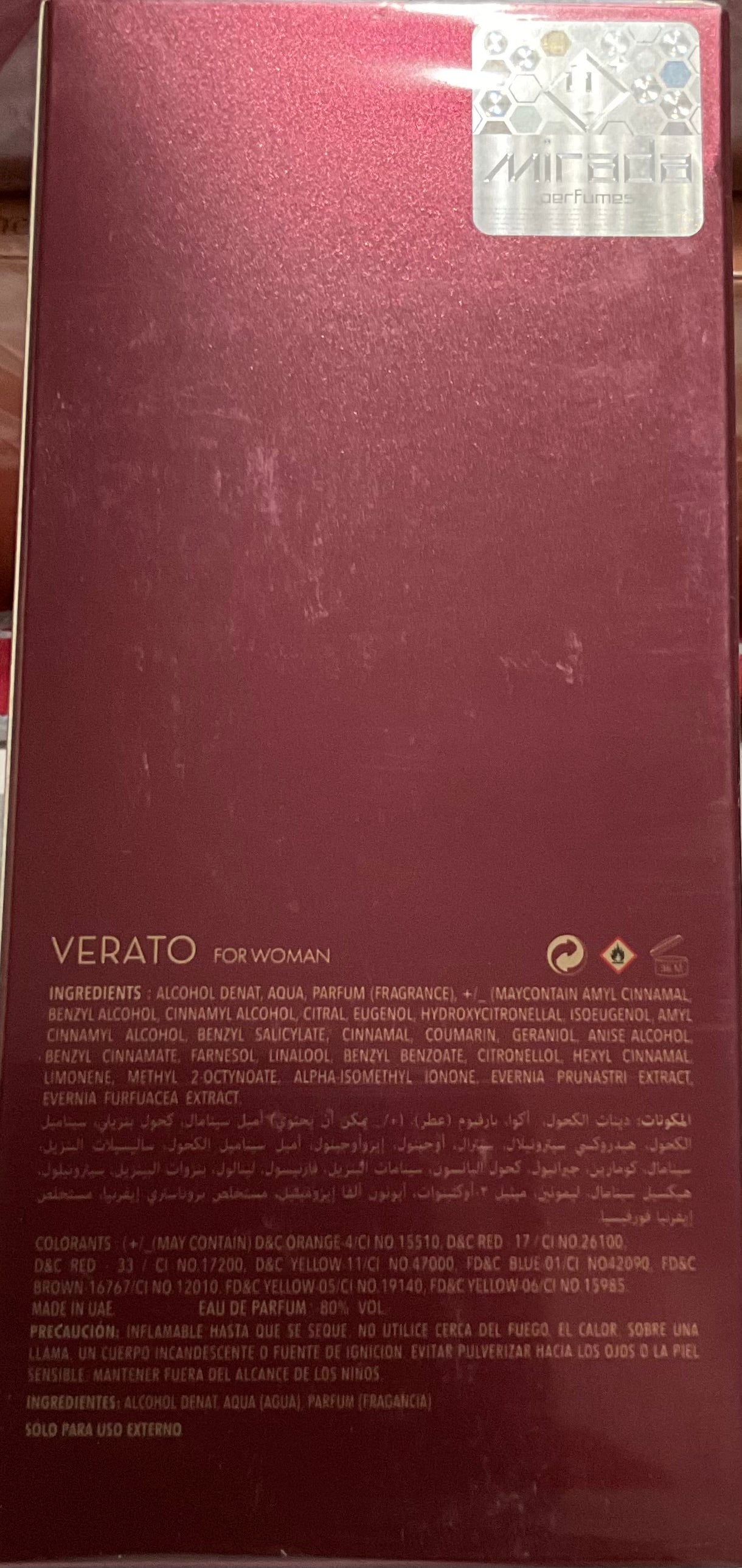 Verato Pour Femme Mirada Eau de Parfum 3.4oz Made in UAE