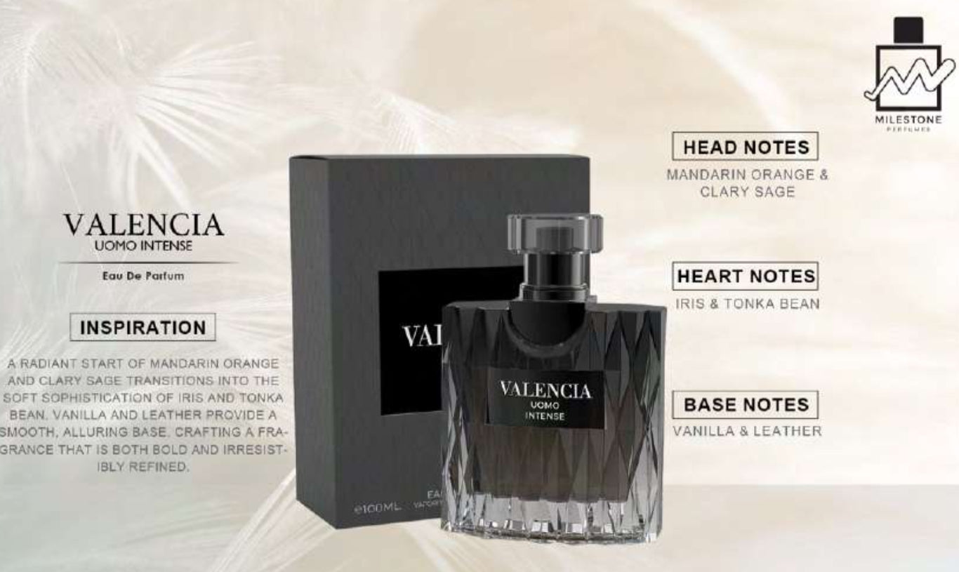 Valencia Uomo Intense Milestone Eau de Parfum 3.4oz Made in UAE