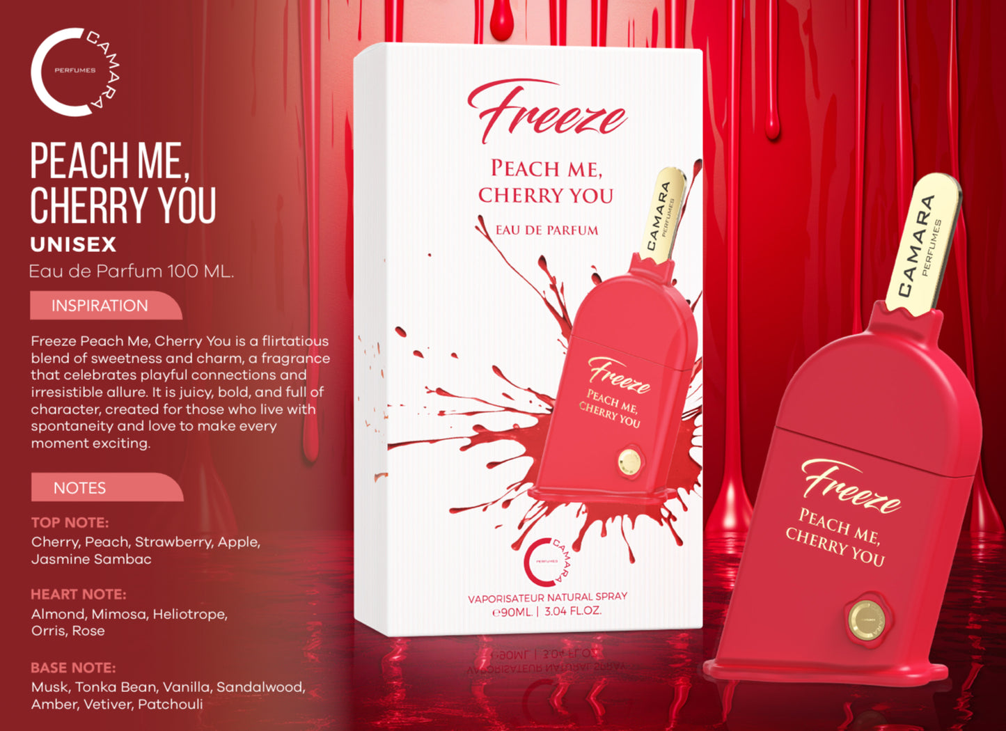 Freeze Peach Me Cherry You Camara Eau de Parfum 3.4oz Made in UAE