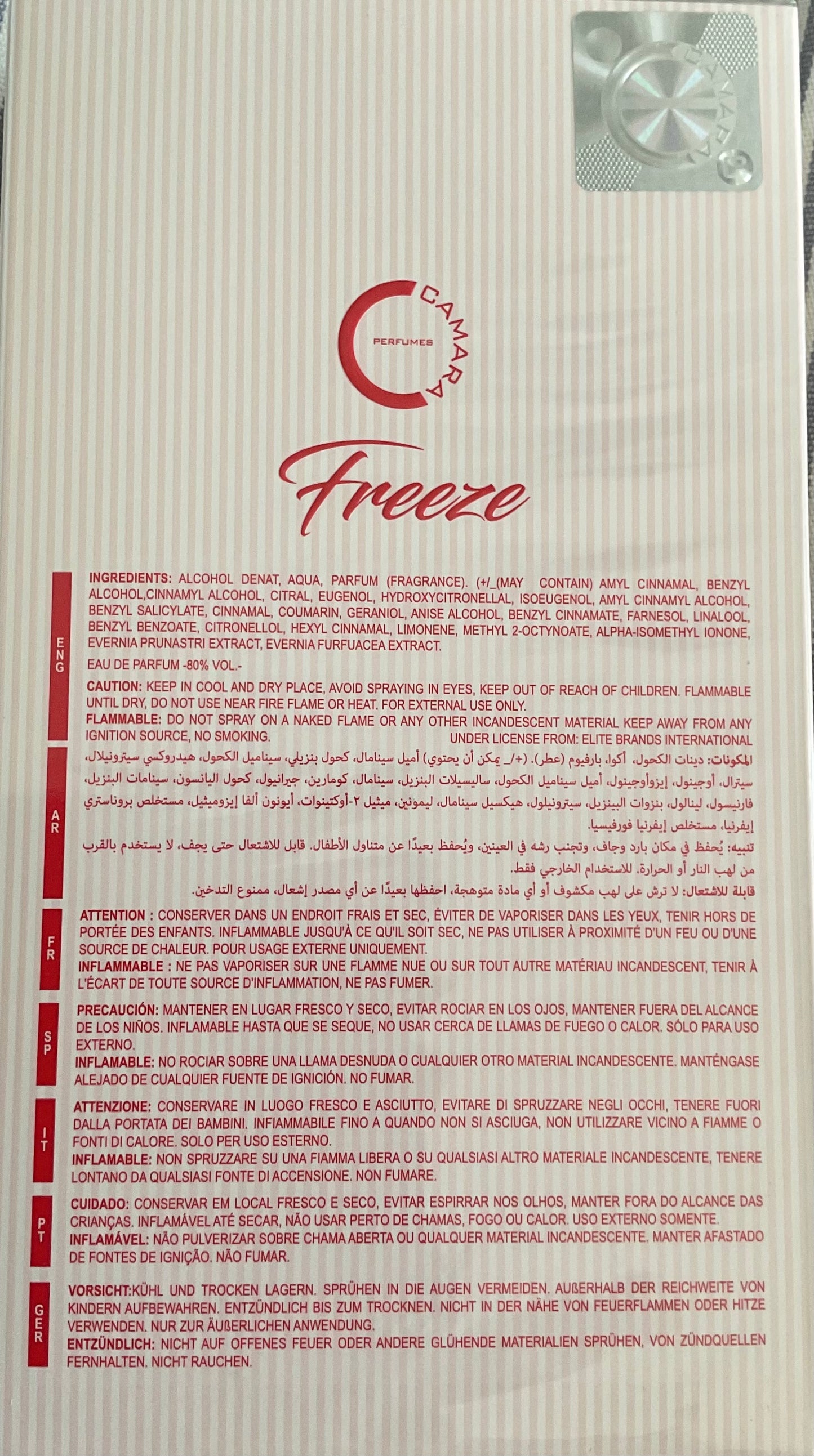 Freeze Peach Me Cherry You Camara Eau de Parfum 3.4oz Made in UAE