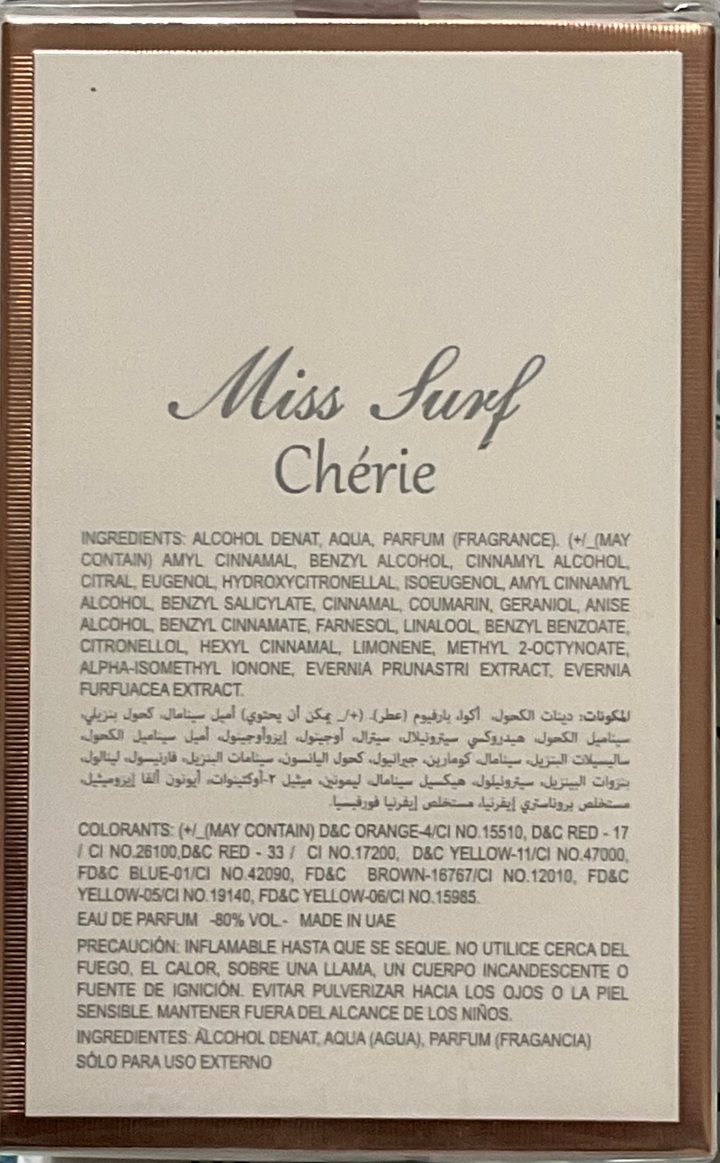 Miss Surf Cherie Mirada Eau de Parfum 3.4oz Made in UAE