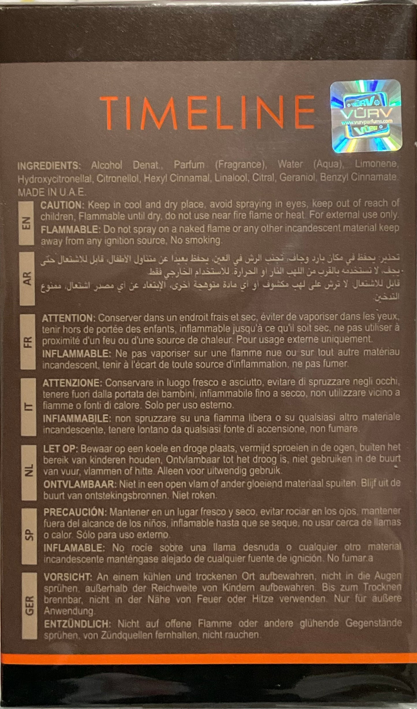 Timeline For Men Freeze Vurv Eau de Parfum 3.4oz Made in UAE