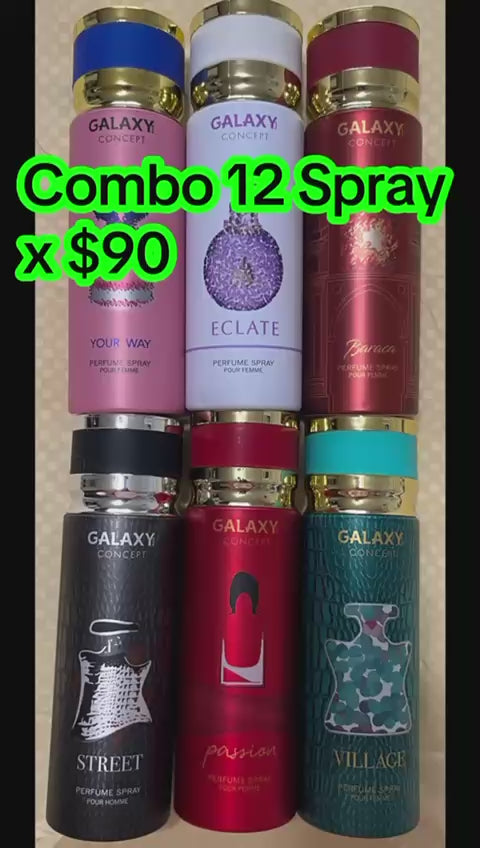 Combo (12 pieces) Village Passion Baraca Your Way Eclate Street Galaxy Concept Perfume Spray 200ml - 6.76oz Made in UAE